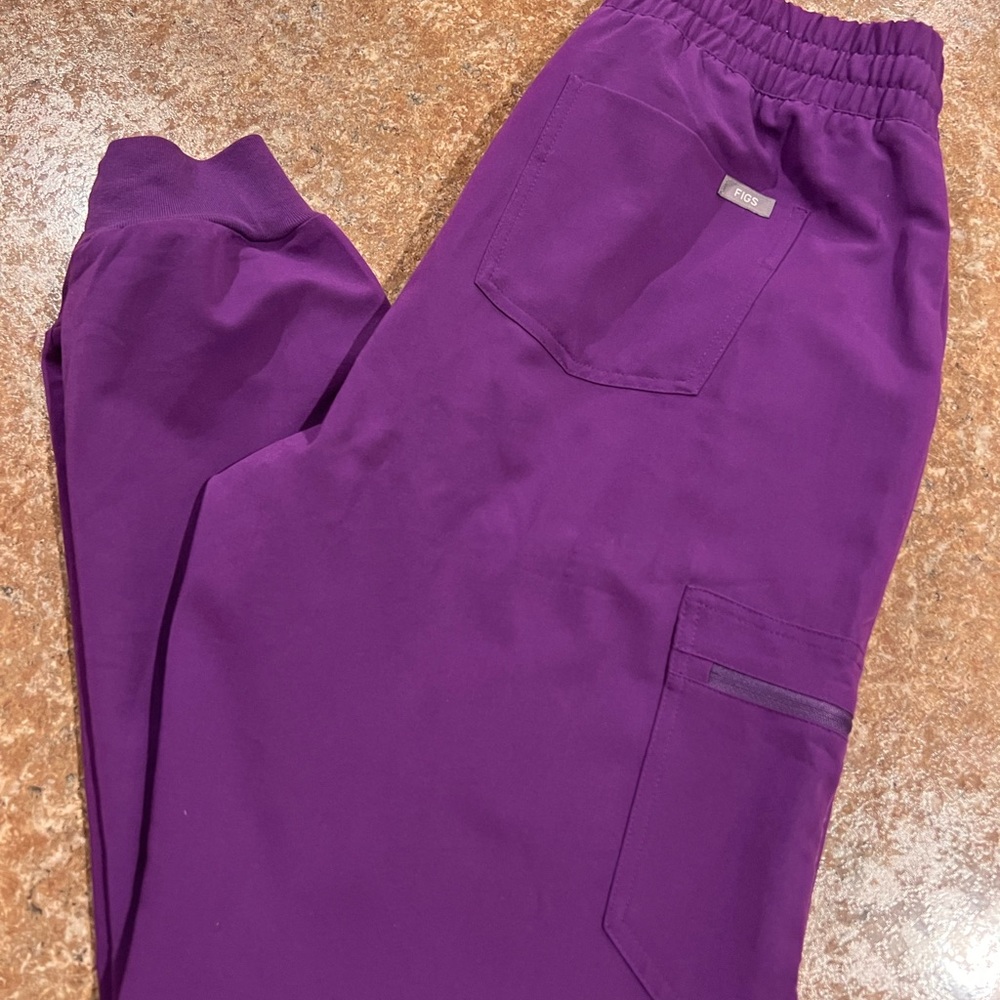 Purple FIGS joggers in medium